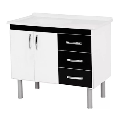 Gabinete de Cozinha em MDP para pia 120cm A.J.Rorato Tóquio Branco e Preto - 539215