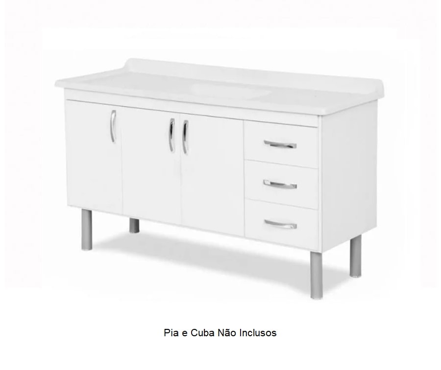 Gabinete de Cozinha em MDP para pia 150cm A.J.Rorato Tóquio Branco - 539402