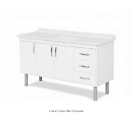 Gabinete de Cozinha em MDP para pia 150cm A.J.Rorato Tóquio Branco - 539402