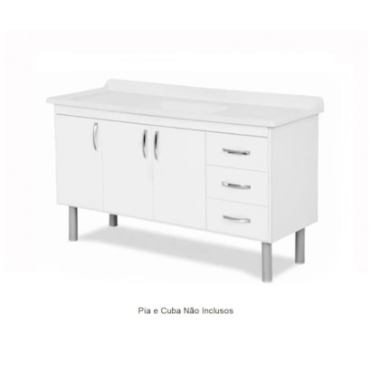 Gabinete de Cozinha em MDP para pia 150cm A.J.Rorato Tóquio Branco - 539402