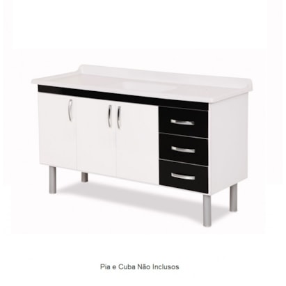 Gabinete de Cozinha em MDP para pia 150cm A.J.Rorato Tóquio Branco e Preto - 539415