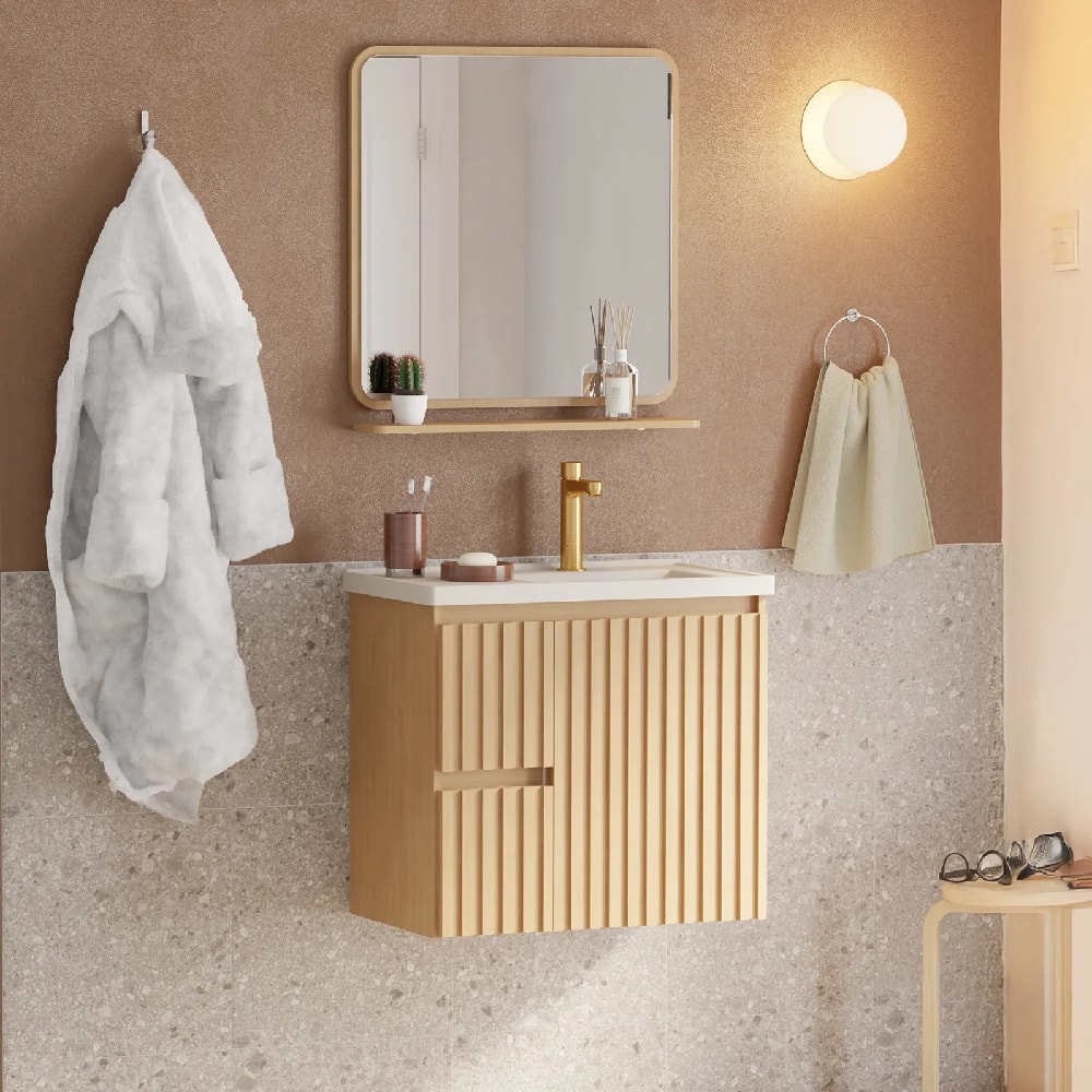 Gabinete para Banheiro Canela Cozimax Jequitibá 60cm com Lavatório Baunilha - 103819