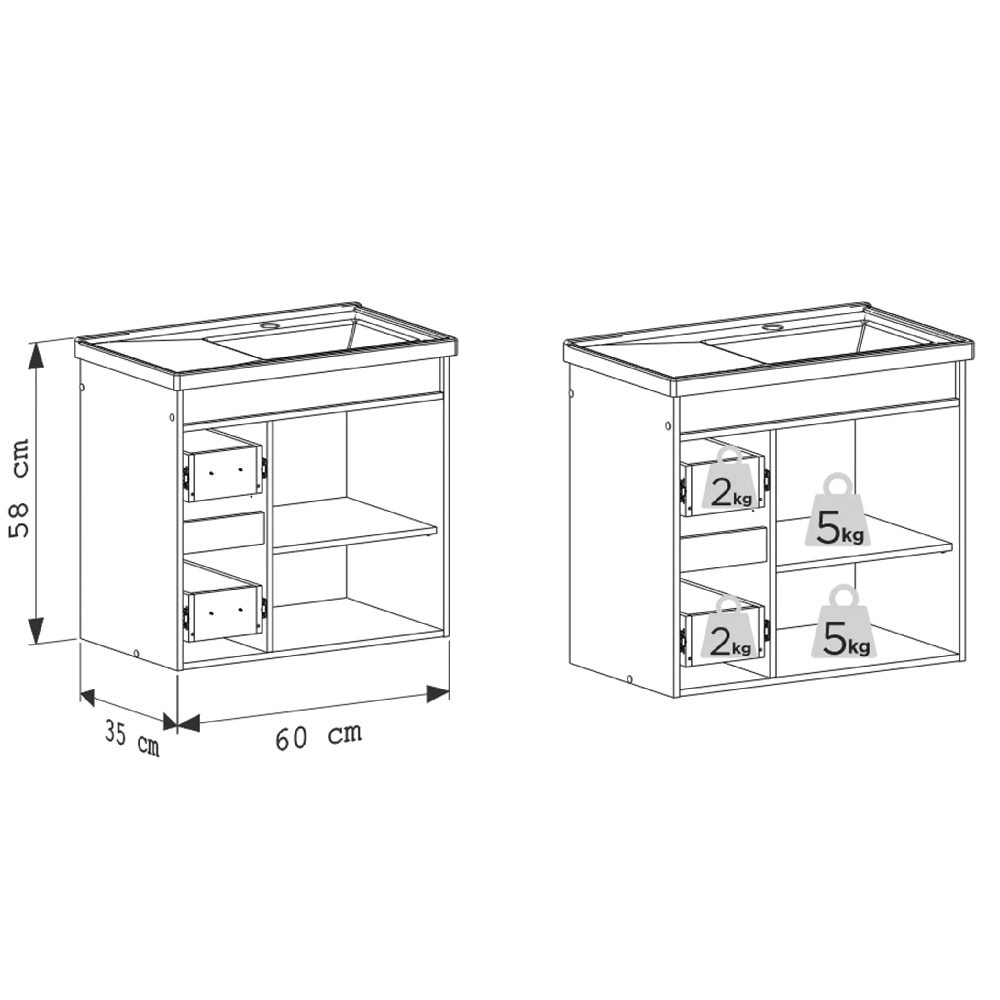 Gabinete para Banheiro Canela Cozimax Jequitibá 60cm com Lavatório Baunilha - 103819