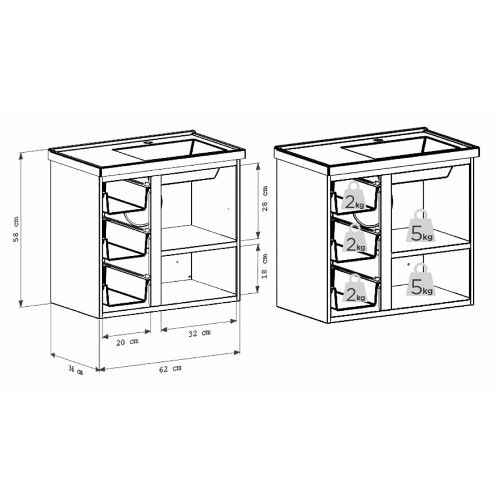 Gabinete para Banheiro em Aço 62x58cm Cozimax Ameixa Preto - 101218