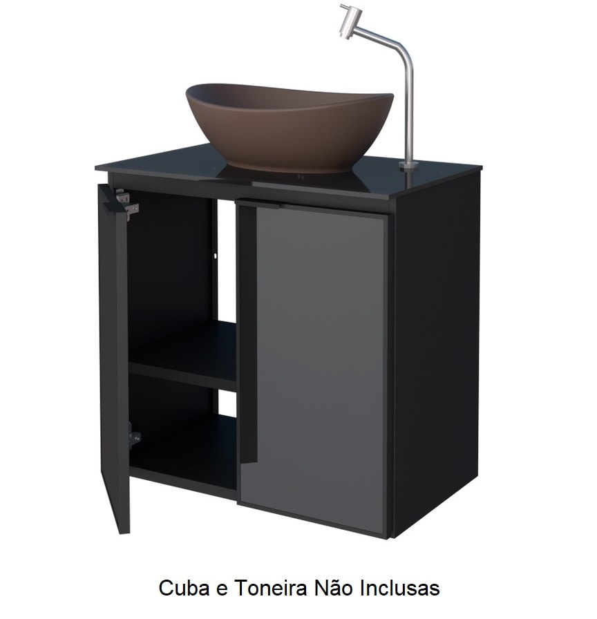 Gabinete para Banheiro em Aço e Vidro 57x59,5cm Cozimax Umbu Preto - 101497