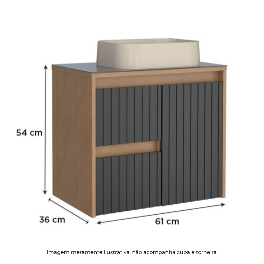 Gabinete para Banheiro em MDF Kyoto Cozimax Jequitiba/Preto - 102039