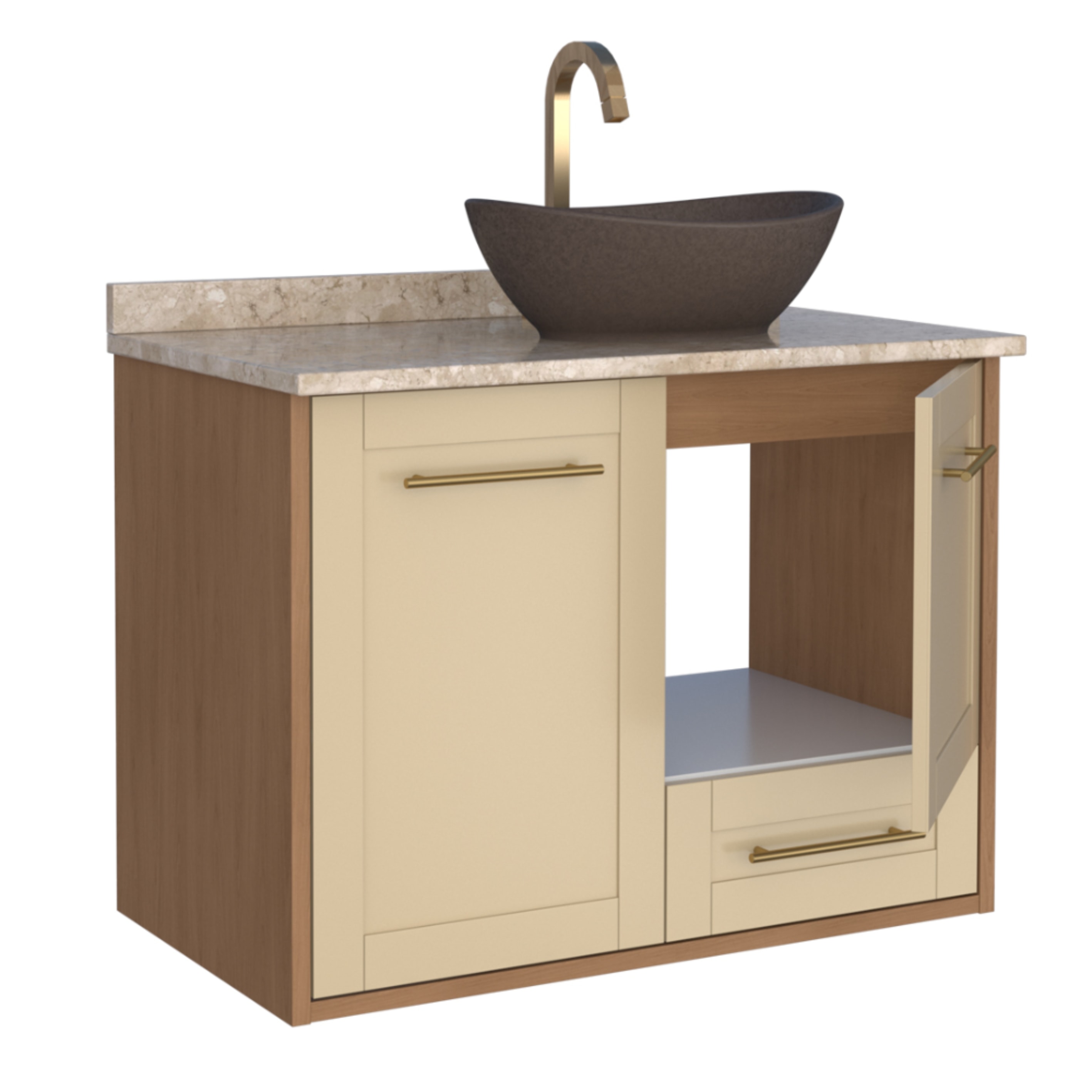 Gabinete para Banheiro em MDF Petúnia Cozimax Jequitiba/Areia 80cm - 2395