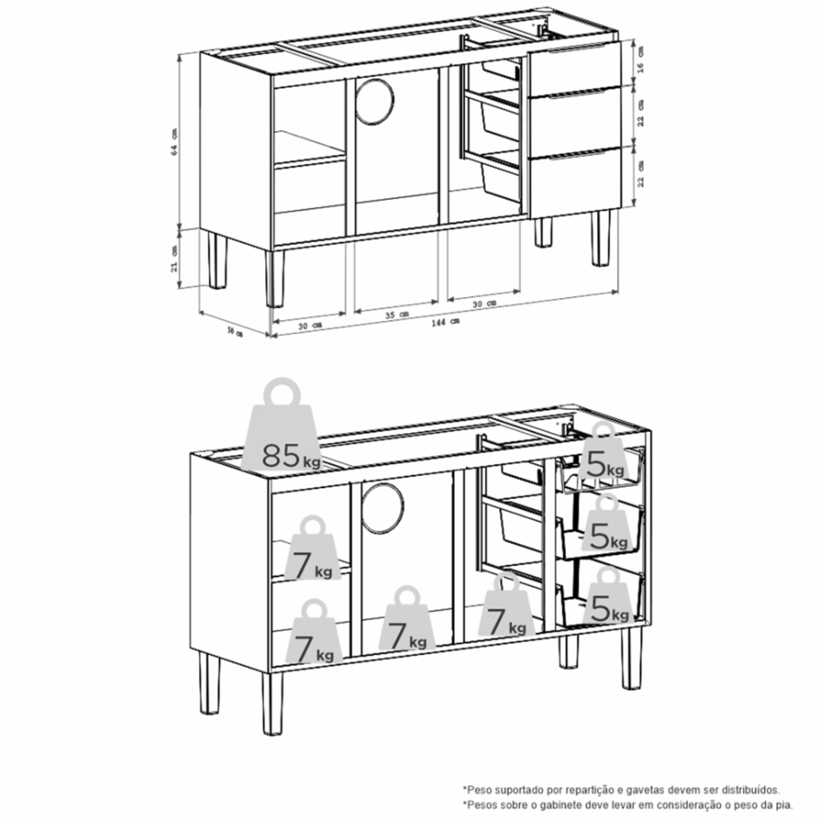 Gabinete para Cozinha em Aço Jupiter Cozimax 150cm Preto - 101711