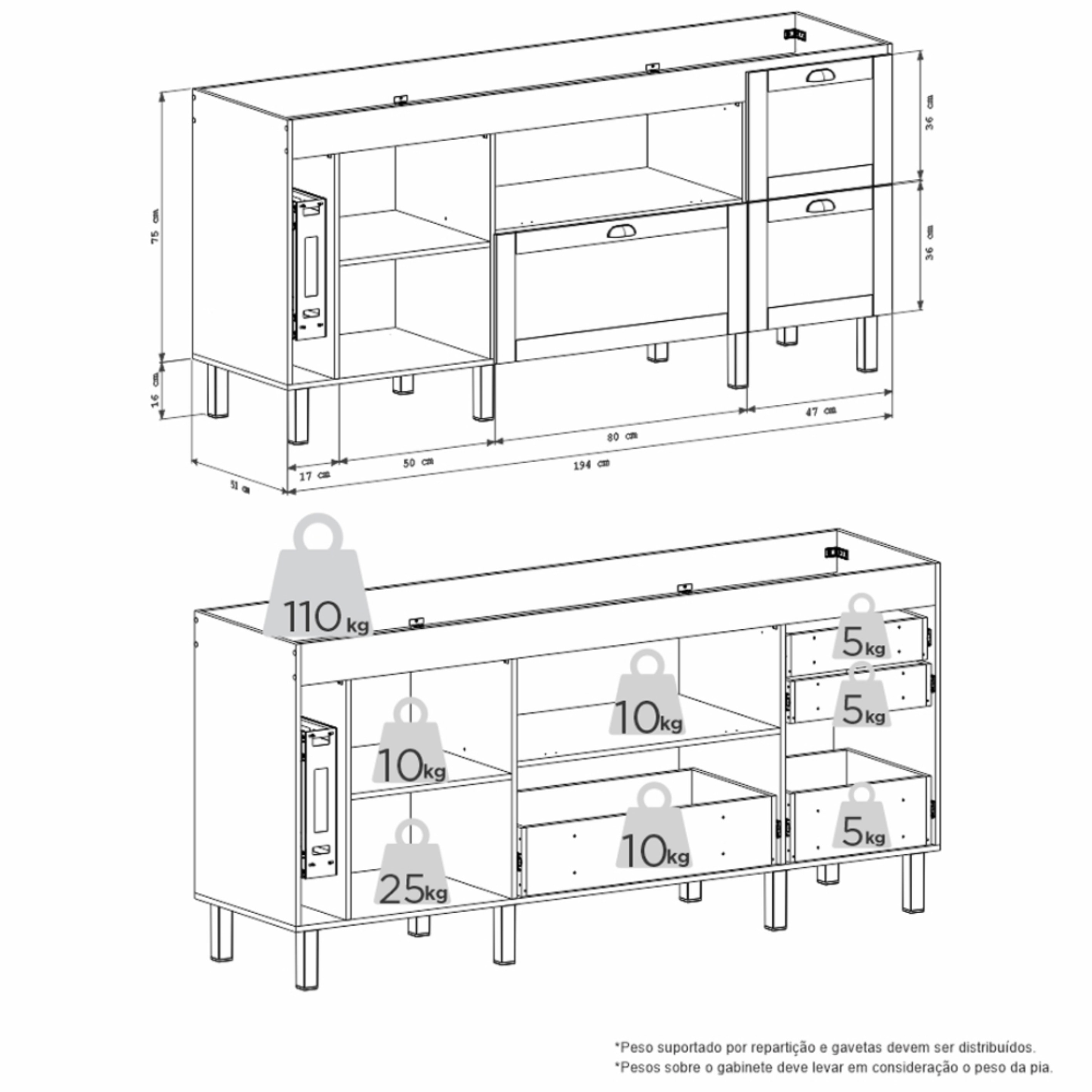 Gabinete para Cozinha em MDF Grou Cozimax Jequitiba/Areia 200cm - 102870