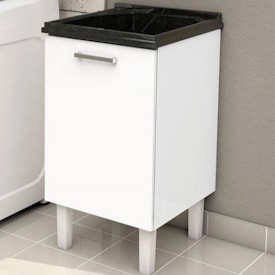 Gabinete para Lavanderia em Aço com Tanque 50cm Cozimax Vênus Branco e Preto - 89472