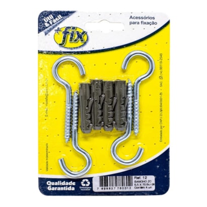 Gancho +Fix Zinco 5.5x70 Bucha Nº8 4 Peças - R.12