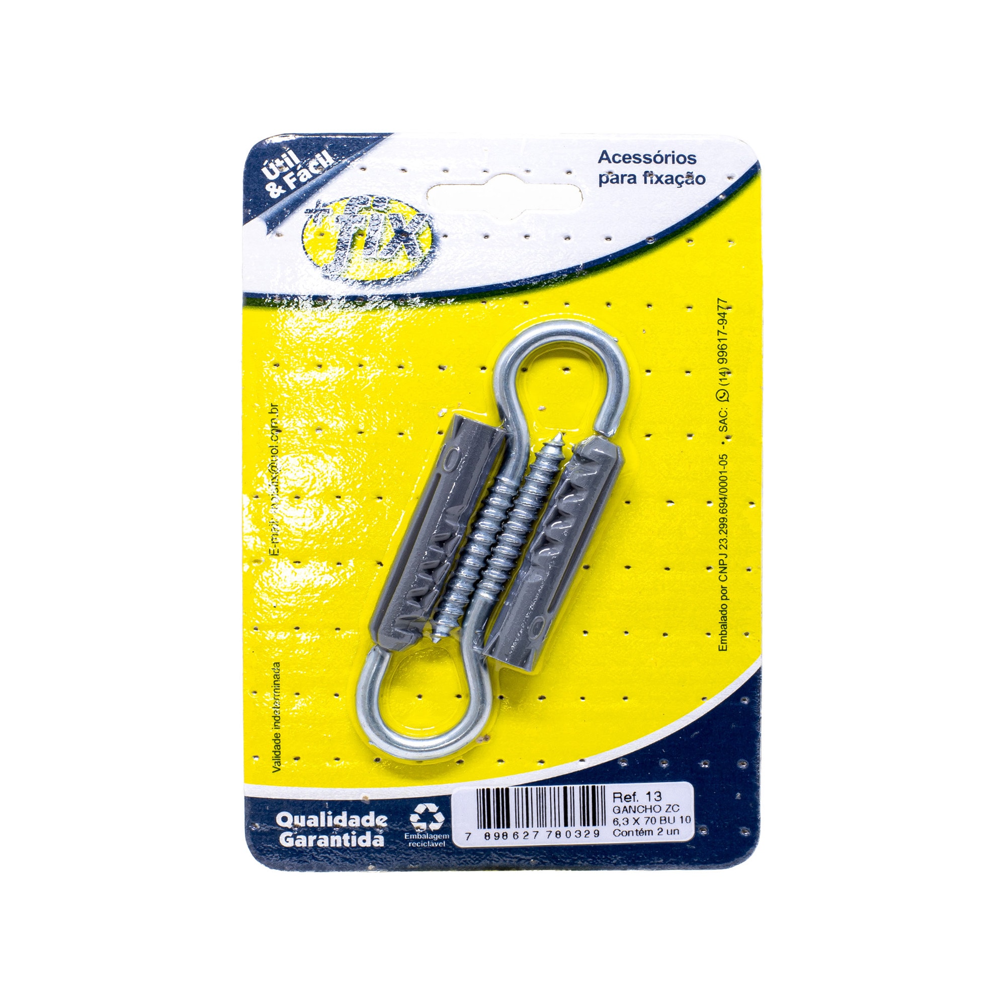 Gancho +Fix Zinco 6.3x70 Bucha Nº10 2 Peças - R.13