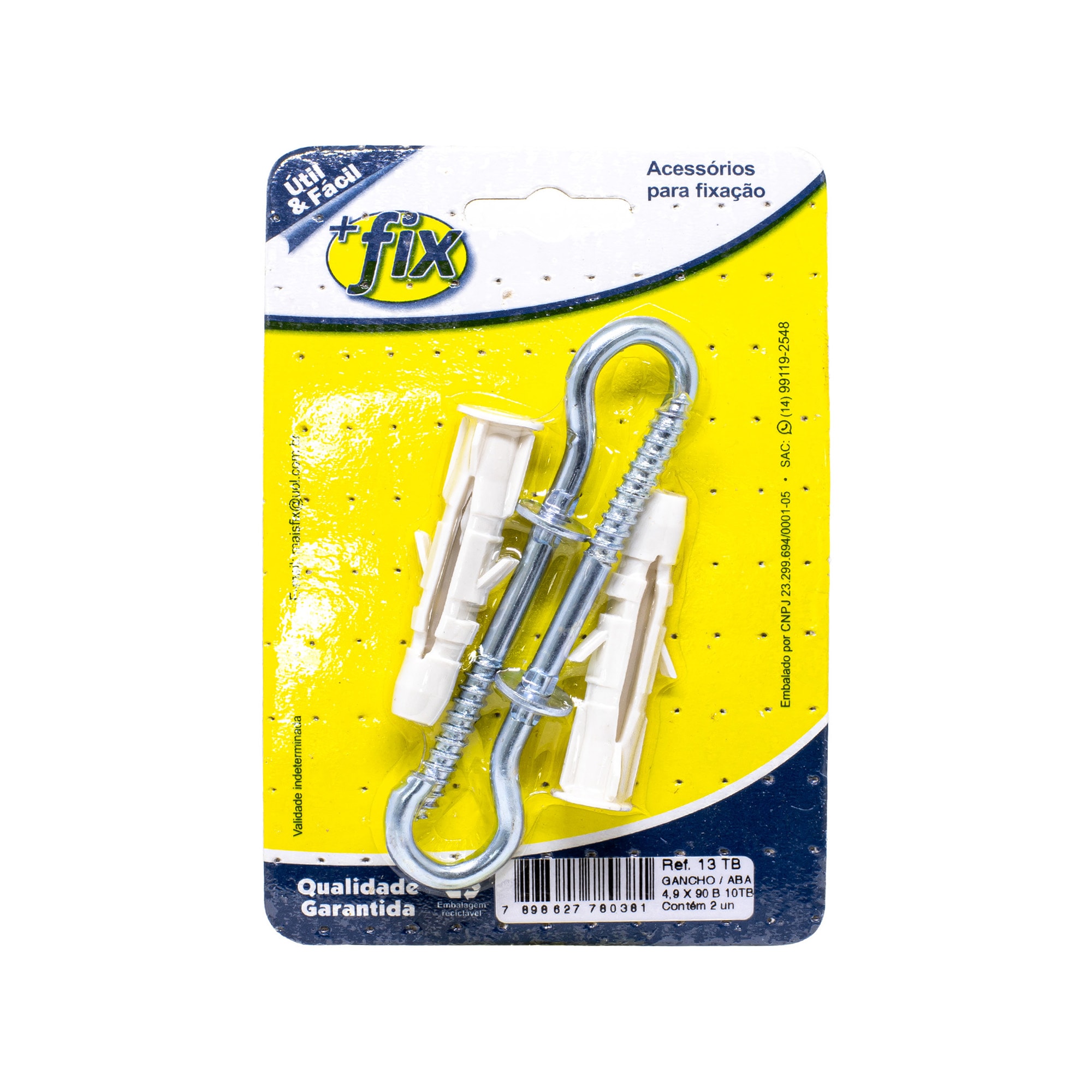 Gancho +Fix Zinco com aba 4.9x90 Bucha Nº10 2 Peças - R.13 TB