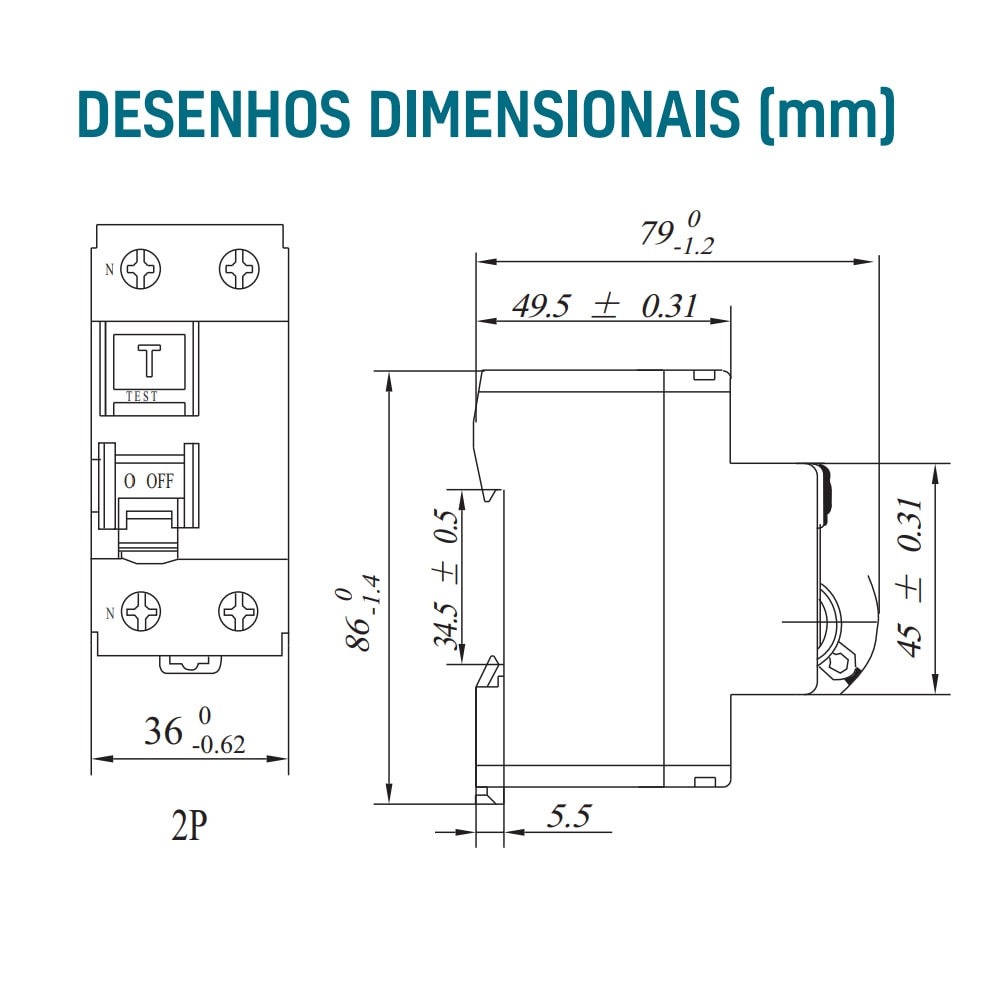 Interruptor TDR-80 2P 80A 30 mA 6KA Tramontina - 58014073