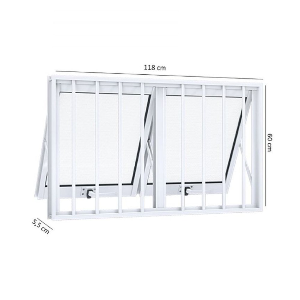 Janela de Alumínio 118x60x5,5cm Lucasa Maximo Ar Duplo Horizontal com Grade Branco - 9067.0