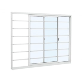 Janela de Alumínio de Correr 100x120x6.54cm Sasazaki Alumislim Grade 2 Folhas Branca - 78.11.605-6