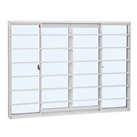 Janela de Alumínio de Correr 100x150x7,6cm Sasazaki Alumislim Grade Horizontal Branca - 78.10.602-6