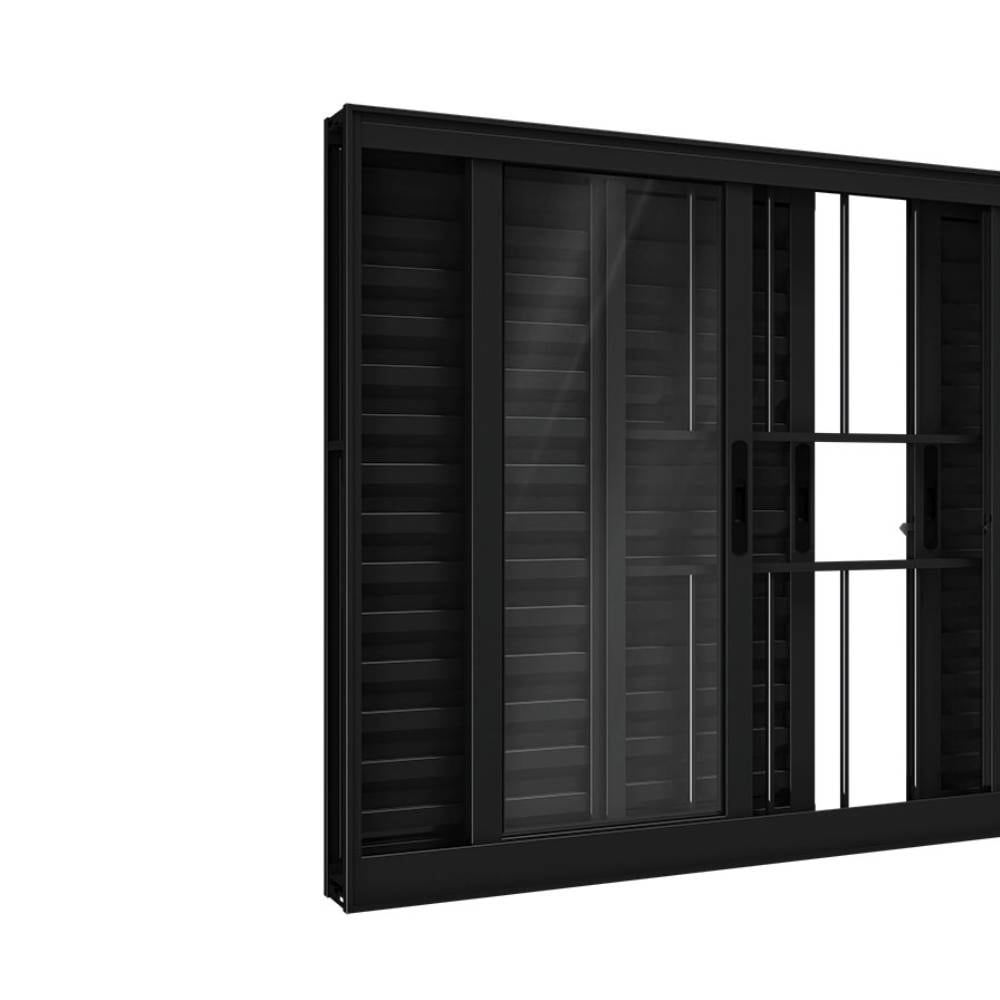 Janela de Alumínio Veneziana 100x150x11cm Lucasa 6 Folhas com Grade Preta - P9041.0