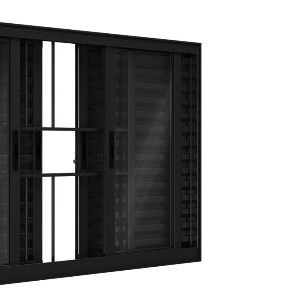 Janela de Alumínio Veneziana 100x150x11cm Lucasa 6 Folhas com Grade Preta - P9041.0