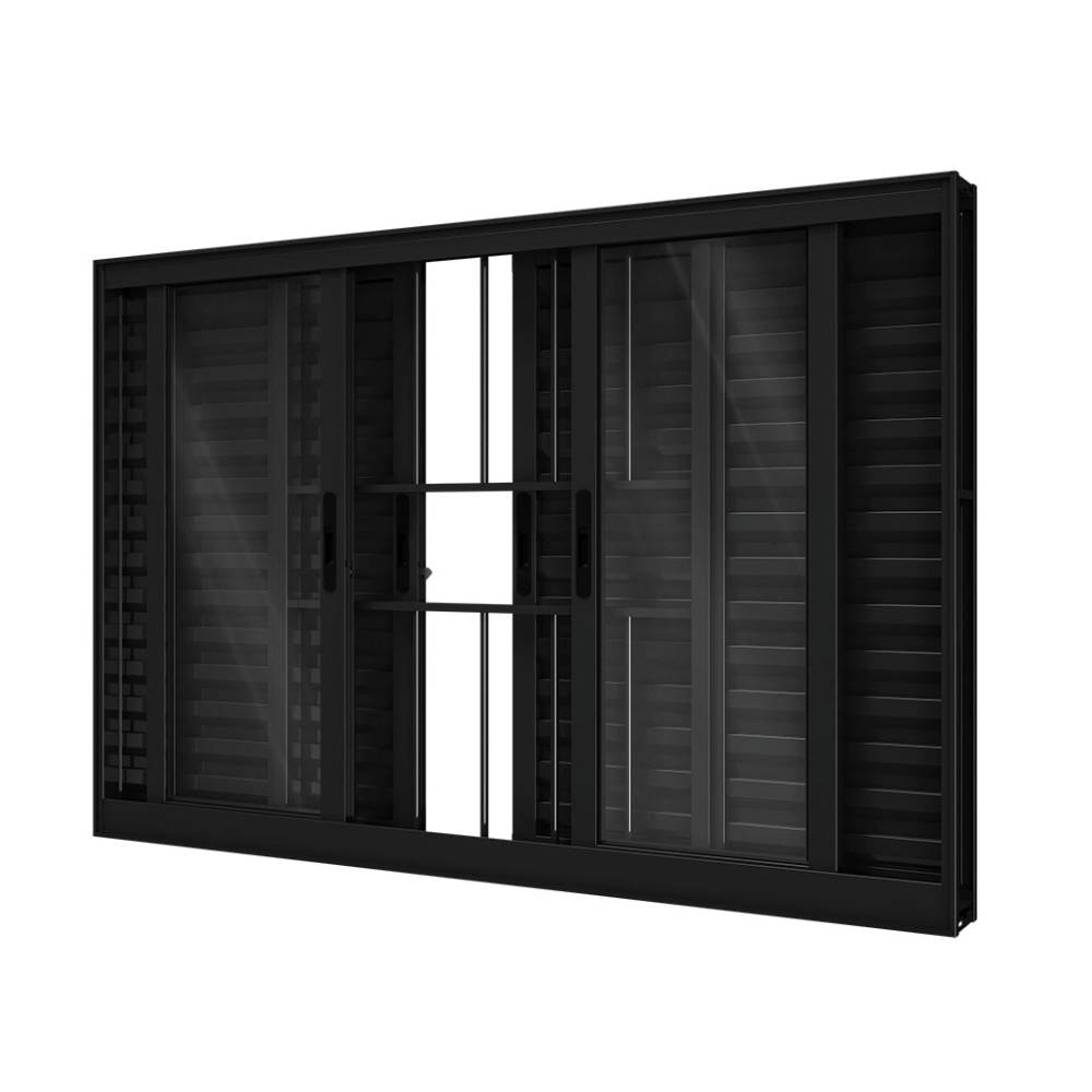 Janela de Alumínio Veneziana 100x150x11cm Lucasa 6 Folhas com Grade Preta - P9041.0