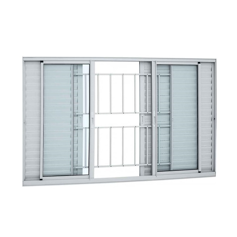 Janela de Alumínio Veneziana 100x150x8,7cm Sasazaki Alumifort Grade Classic 6 Folhas Branca - 70.25.279-1