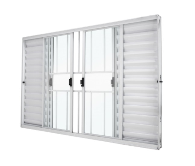 Janela de Alumínio Veneziana 200x100x08cm CRV Classic Grade Vidro Liso 6 Folhas Branca - P992464