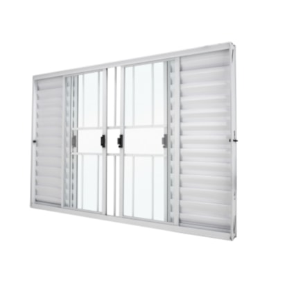 Janela de Alumínio Veneziana 200x100x08cm CRV Classic Grade Vidro Liso 6 Folhas Branca - P992464