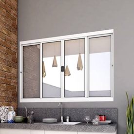 Janela de Correr Alumínio 100x150x05cm Lucasa Ideale sem Grade 2 Folhas Móveis Branco - 9381.0