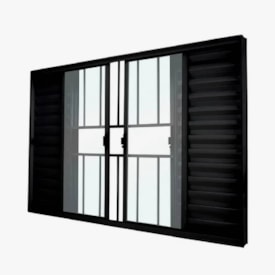 Janela de Correr Alumínio 100X200X07cm CRV Classic 6 Folhas com Grade Black - 996163