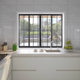 Janela de Correr Alumínio 100X200X08cm CRV Classic 4 Folhas com Grade Black - 996164