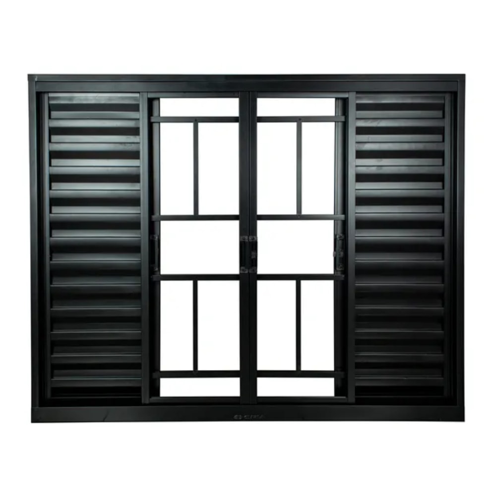 Janela de Correr Alumínio 120x100x12cm CRV Standard 6 Folhas com Grade Preto - 998266