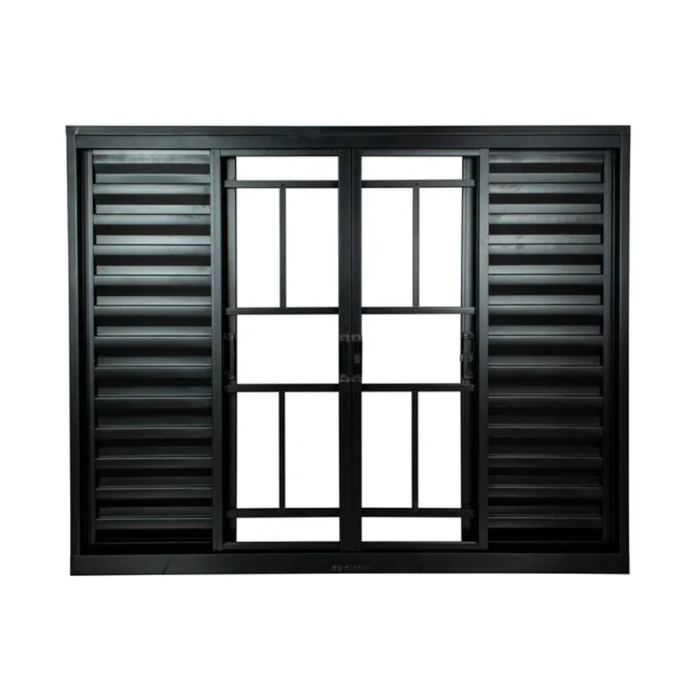 Janela de Correr Alumínio 120x100x12cm CRV Standard 6 Folhas com Grade Preto - 998266