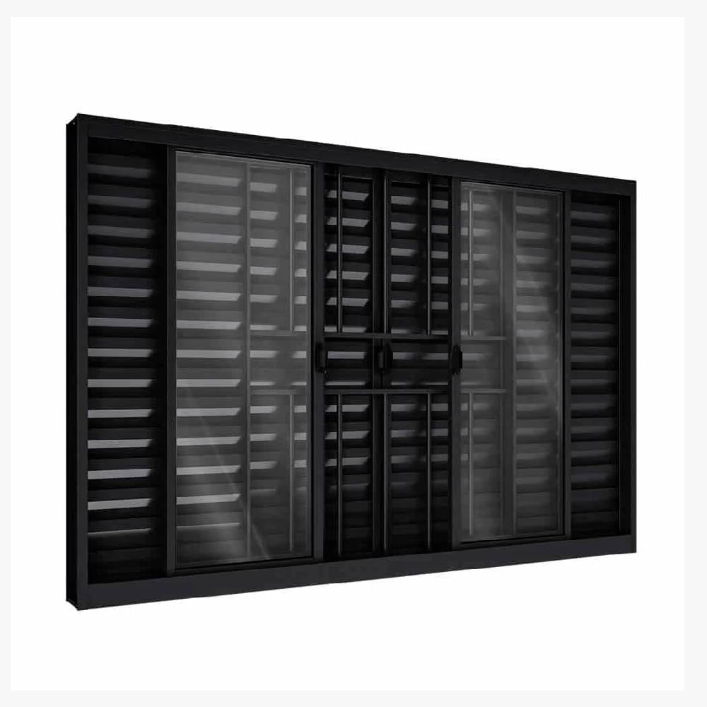 Janela de Correr Alumínio 120X150X12cm CRV Standard 6 Folhas 2 Fix com Grade Black - 998267