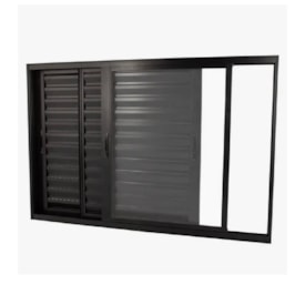 Janela de Correr Alumínio 150X060X101cm CRV Nobre 3 Folhas sem Grade Black - 995425