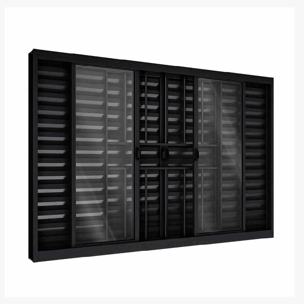 Janela de Correr Alumínio 150X100X12cm CRV Standard 6 Folhas 2 Fix com Grade Black - 998267