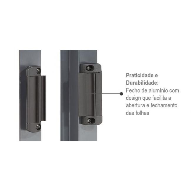 Janela de Correr de Aço 100x150x12cm Sasazaki Belfort Grade Quadriculada 4 Folhas Cinza - 63.41.491-3