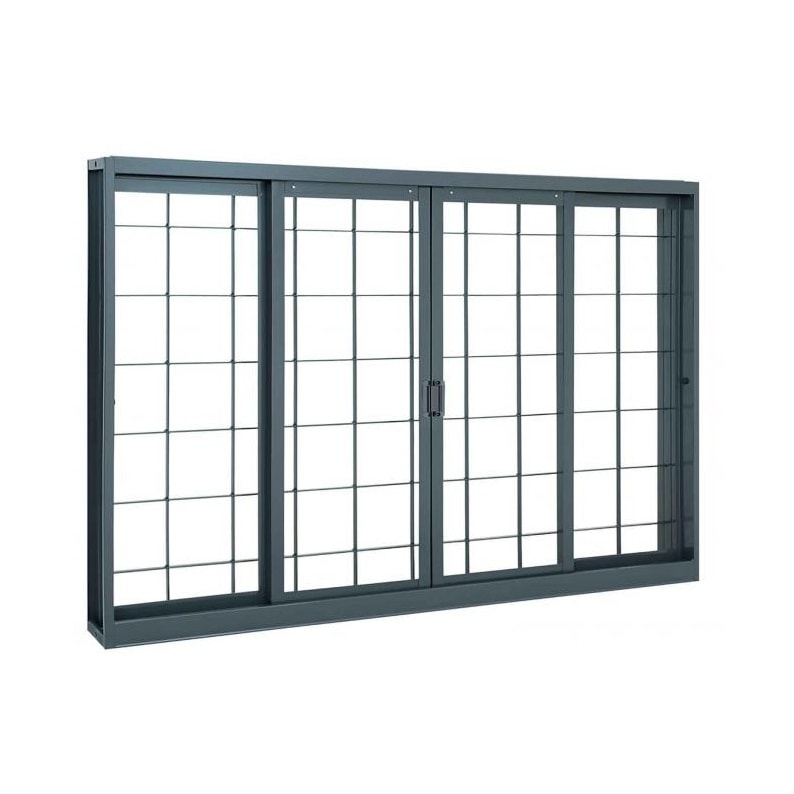 Janela de Correr de Aço 100x150x12cm Sasazaki Belfort Grade Quadriculada 4 Folhas Cinza - 63.41.491-3