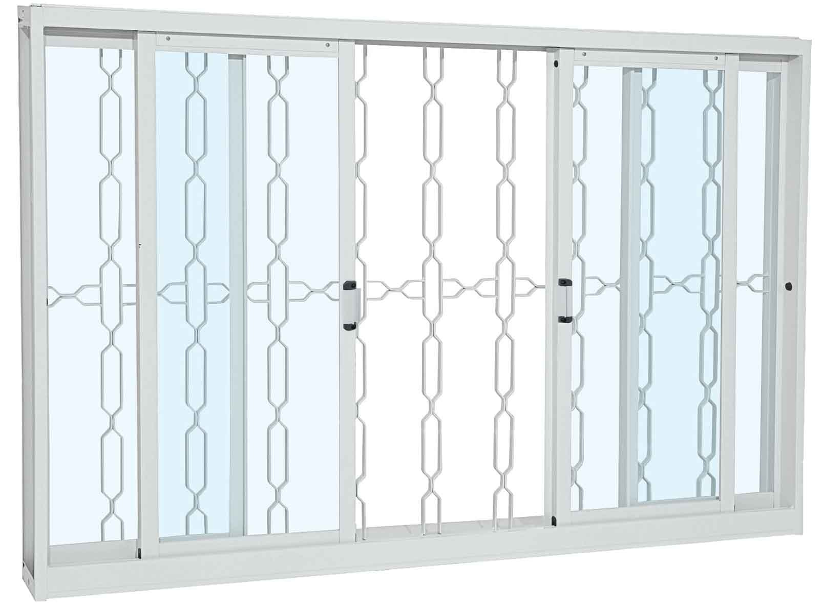 Janela de Correr de Aço 100x150x12cm Sasazaki Prátika Grade Elo 4 Folhas Branca - 22.12.202-9