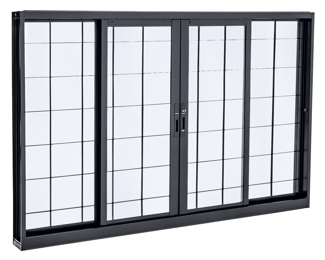 Janela de Correr de Aço 100x150x12cm Sasazaki Prátika Grade Quadriculada 4 Folhas Preta - 22.12.531-1