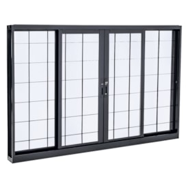 Janela de Correr de Aço 100x150x12cm Sasazaki Prátika Grade Quadriculada 4 Folhas Preta - 22.12.531-1