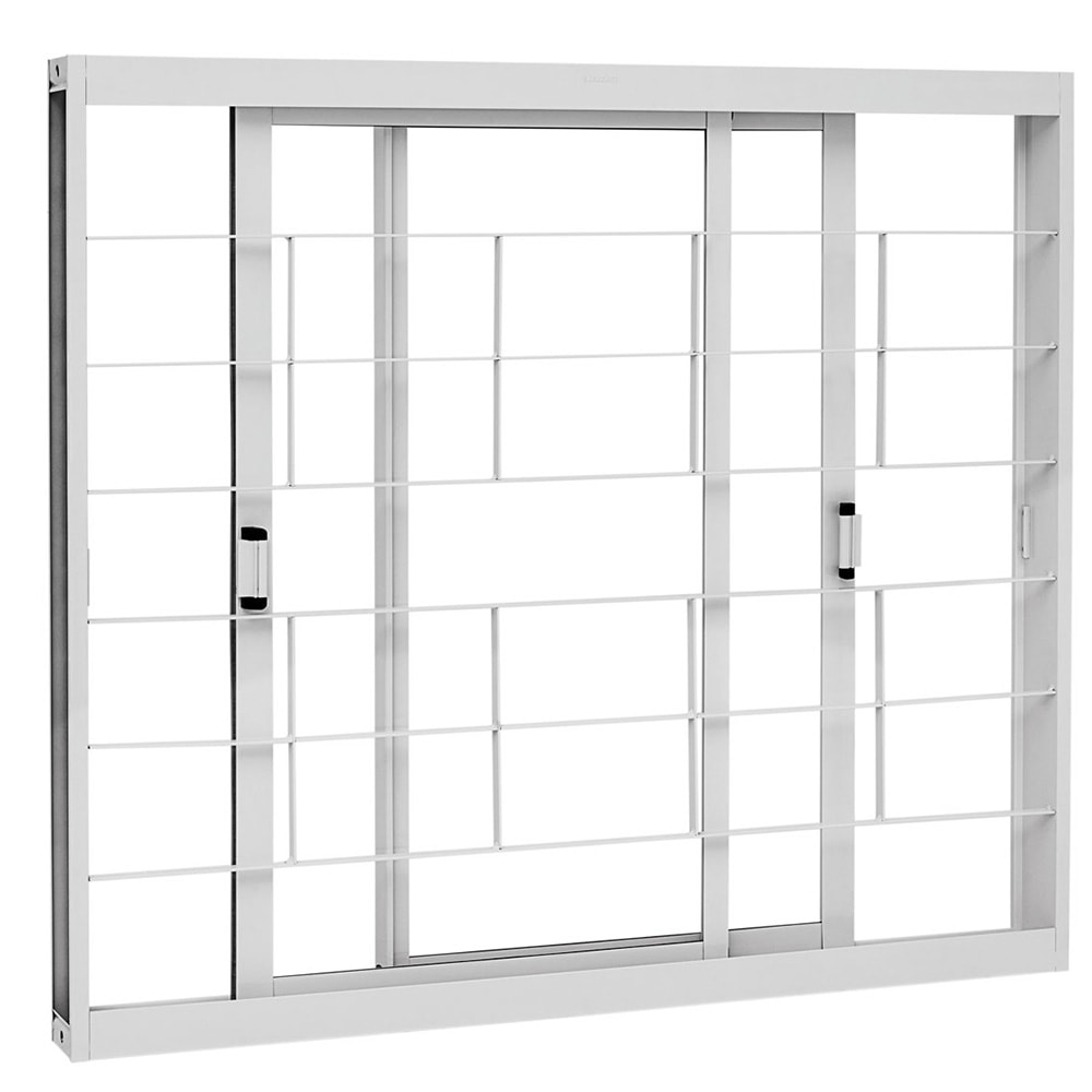 Janela de Correr de Aço 100x150x8,1cm Sasazaki Kompacta Grade Quadriculada 2 Folhas Branca - 22.22.601-0