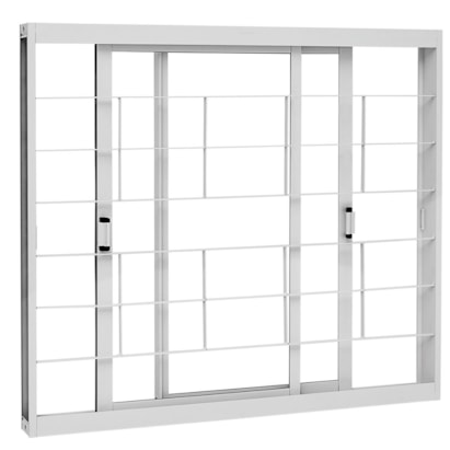 Janela de Correr de Aço 100x150x8,1cm Sasazaki Kompacta Grade Quadriculada 2 Folhas Branca - 22.22.601-0