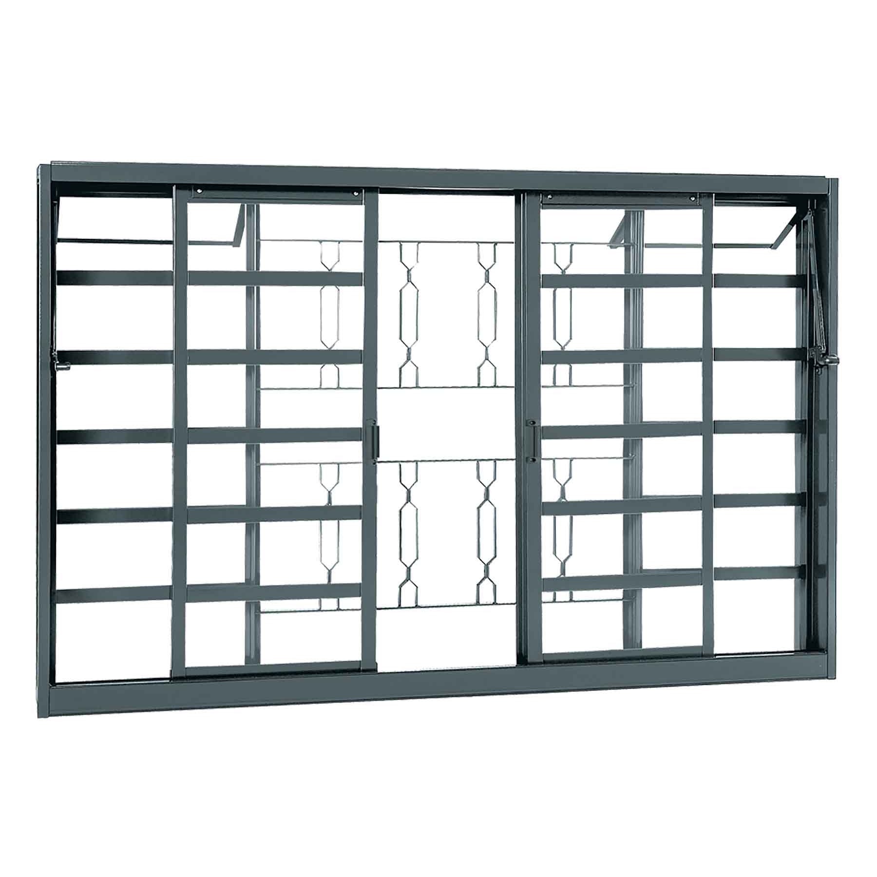 Janela de Correr de Aço 100x200x12cm Sasazaki Belfort Grade Elo 4 Folhas Cinza - 63.41.412-3