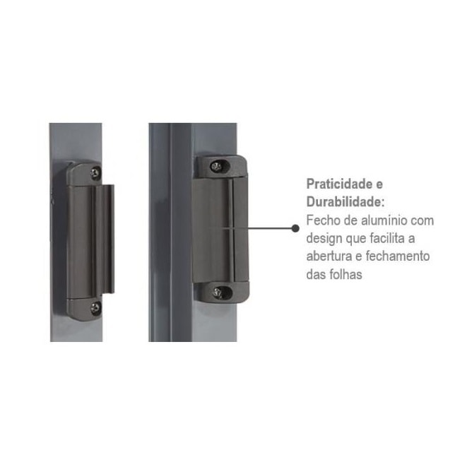 Janela de Correr de Aço 100x200x12cm Sasazaki Belfort Grade Quadriculada 4 Folhas Cinza - 63.41.492-1