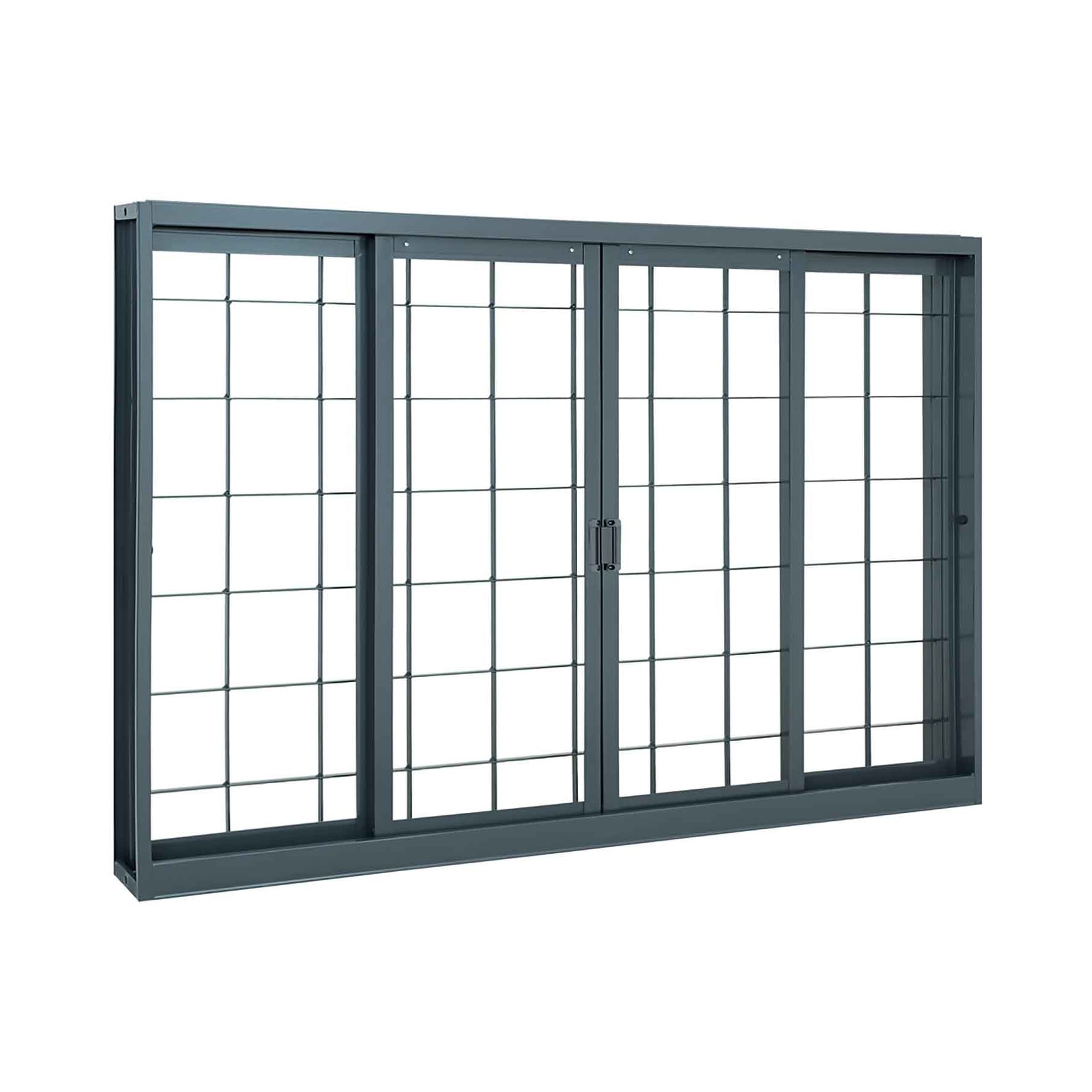 Janela de Correr de Aço 100x200x12cm Sasazaki Belfort Grade Quadriculada 4 Folhas Cinza - 63.41.492-1