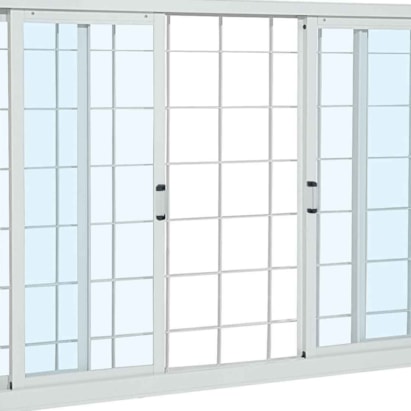Janela de Correr de Aço 100x200x12cm Sasazaki Prátika Grade Quadriculada 4 Folhas Branca - 22.12.503-6