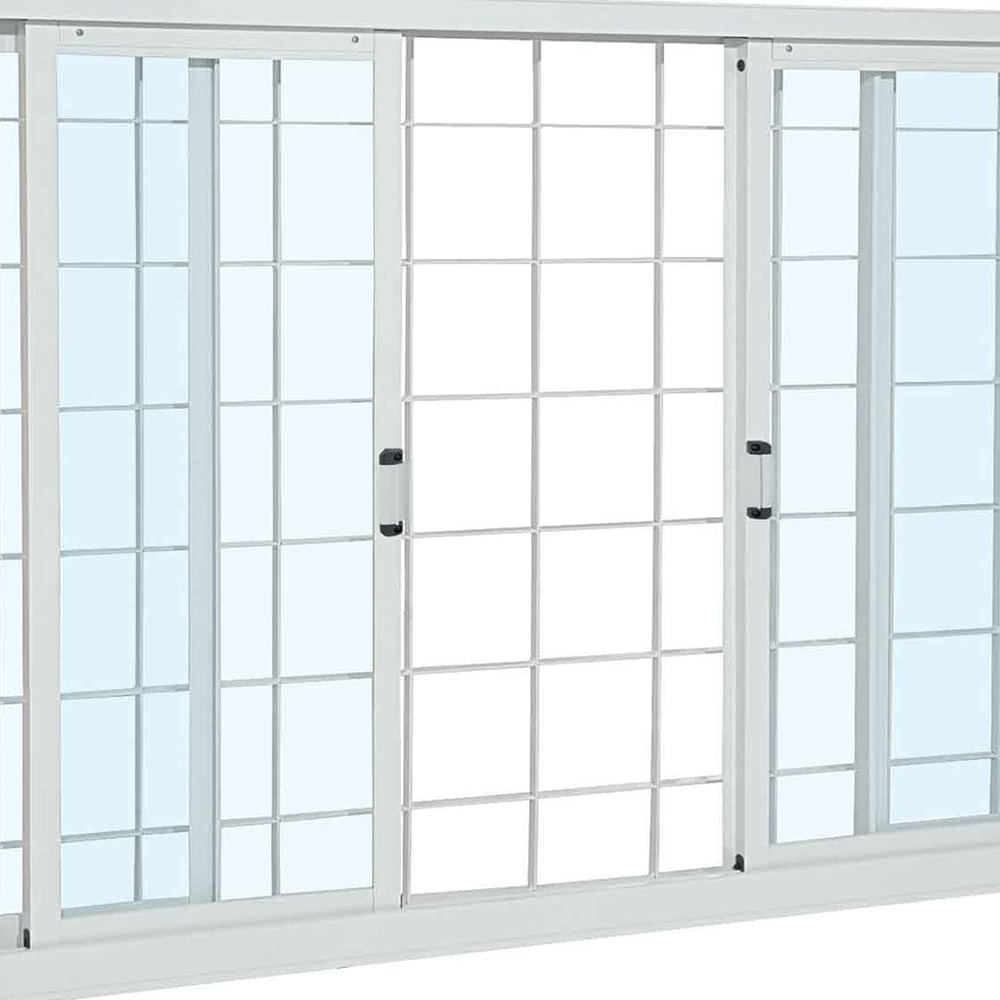Janela de Correr de Aço 100x200x12cm Sasazaki Prátika Grade Quadriculada 4 Folhas Branca - 22.12.503-6
