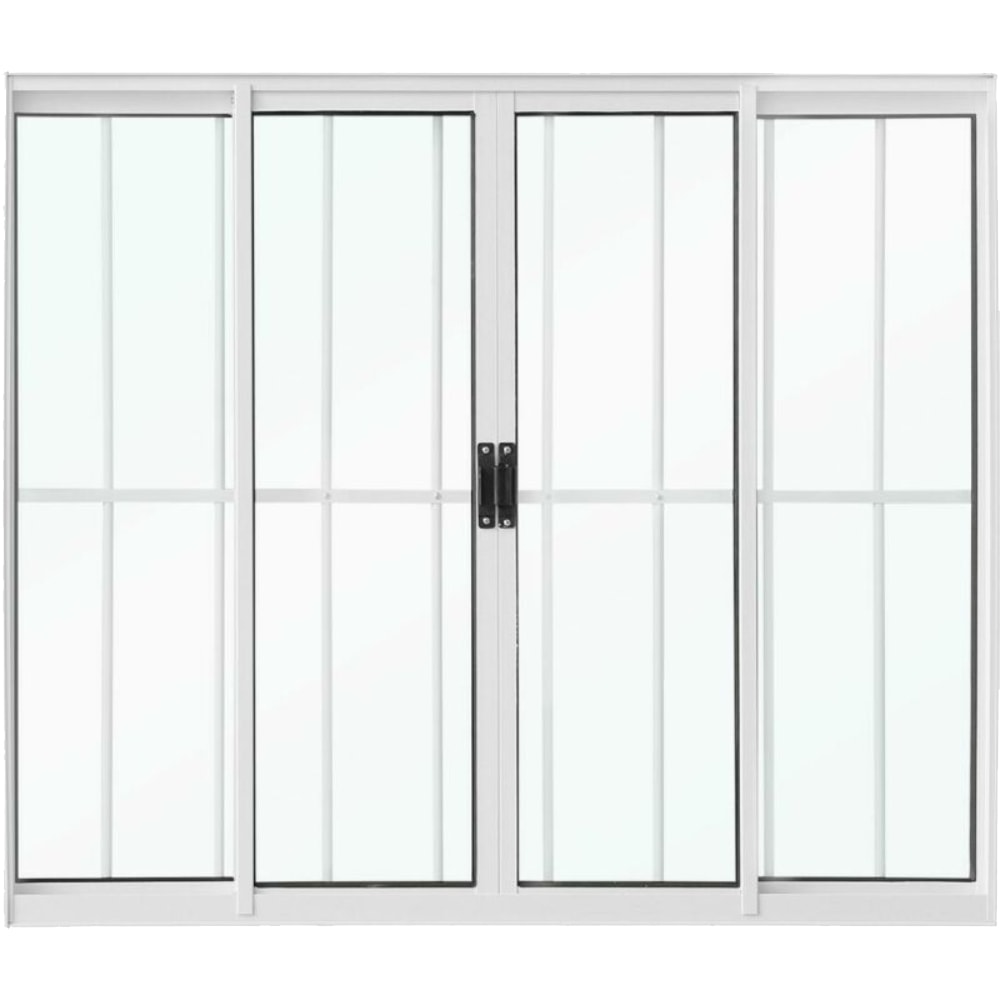 Janela de Correr de Alumínio 150x100x07cm CRV Classic com Grade 4 Folhas Branca - 2623