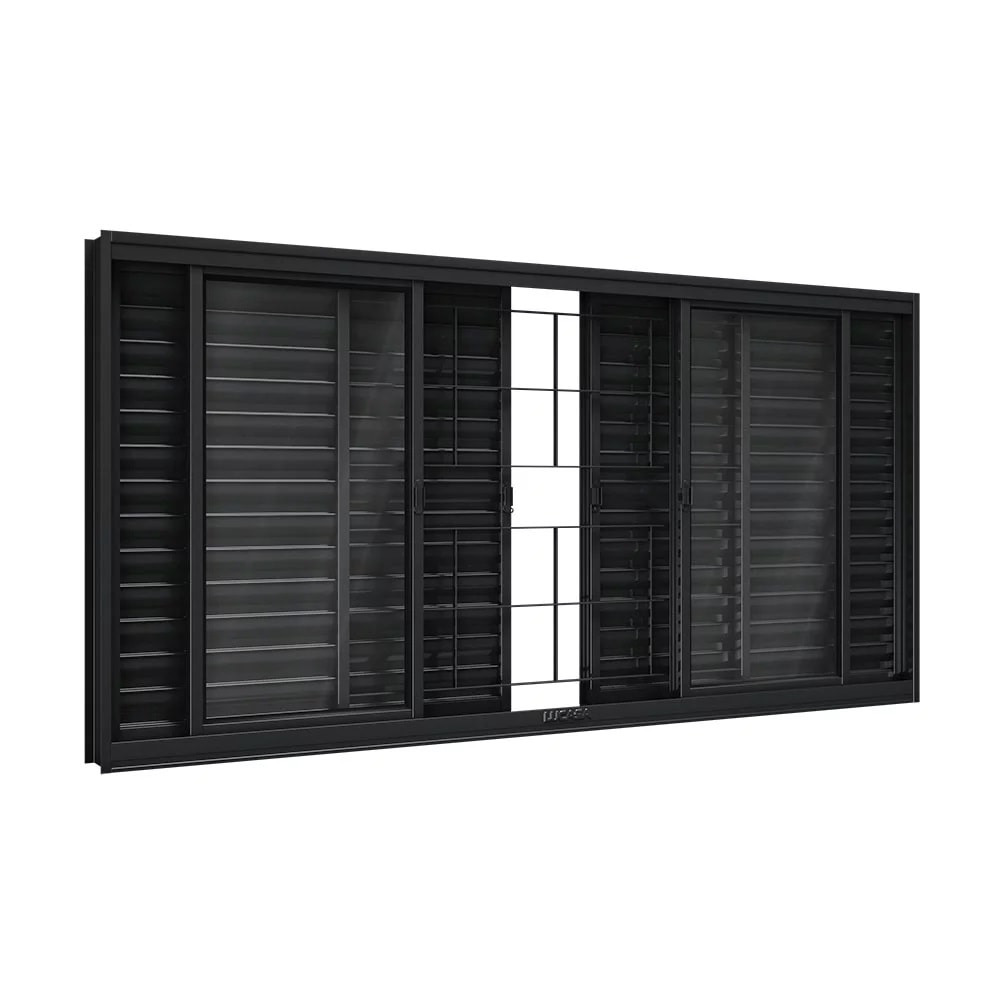 Janela de Correr em Aço 100x150x12cm Lucasa Preto Com Grade Quadrada - P2758.0