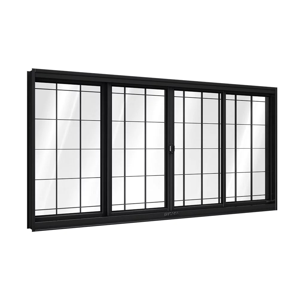 Janela de Correr em Aço 100x150x12cm Lucasa Preto Com Grade Quadrada - P3546.0